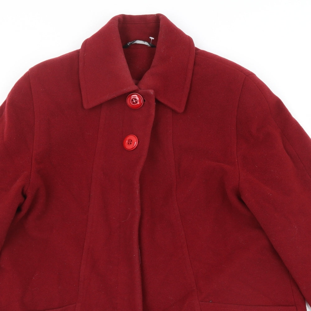 BHS Womens Red Overcoat Coat Size 16 Button