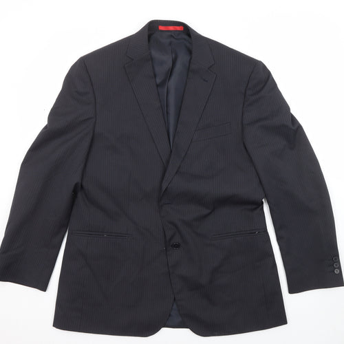 Burton Mens Black Striped Polyester Jacket Suit Jacket Size 42 Regular