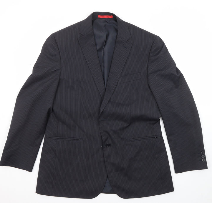 Burton Mens Black Striped Polyester Jacket Suit Jacket Size 42 Regular