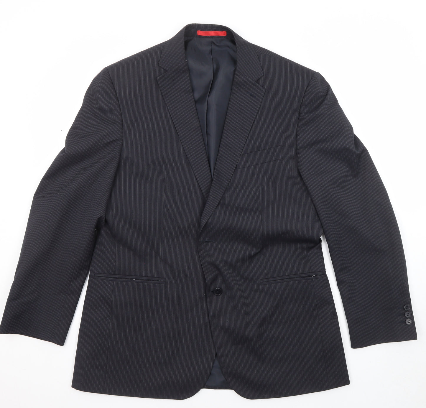 Burton Mens Black Striped Polyester Jacket Suit Jacket Size 42 Regular