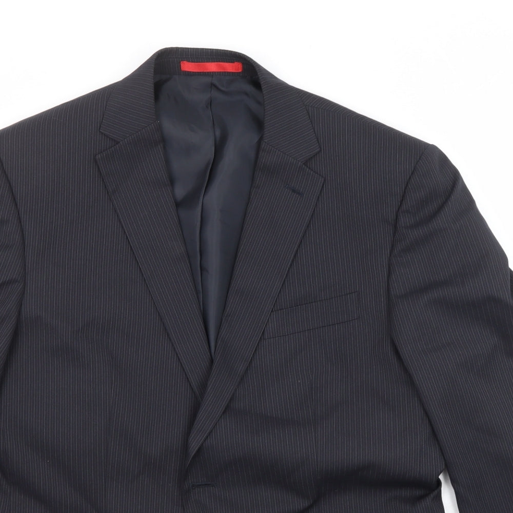 Burton Mens Black Striped Polyester Jacket Suit Jacket Size 42 Regular
