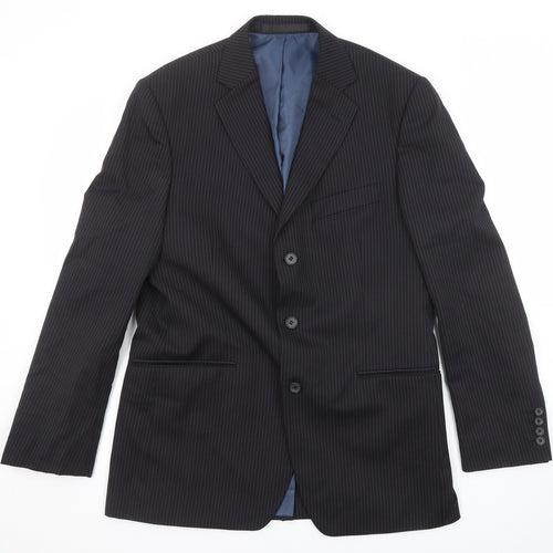 Marks and Spencer Mens Black Striped Wool Jacket Suit Jacket Size 40 Regular
