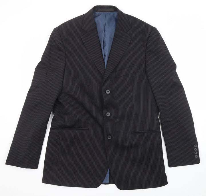 Marks and Spencer Mens Black Striped Wool Jacket Suit Jacket Size 40 Regular