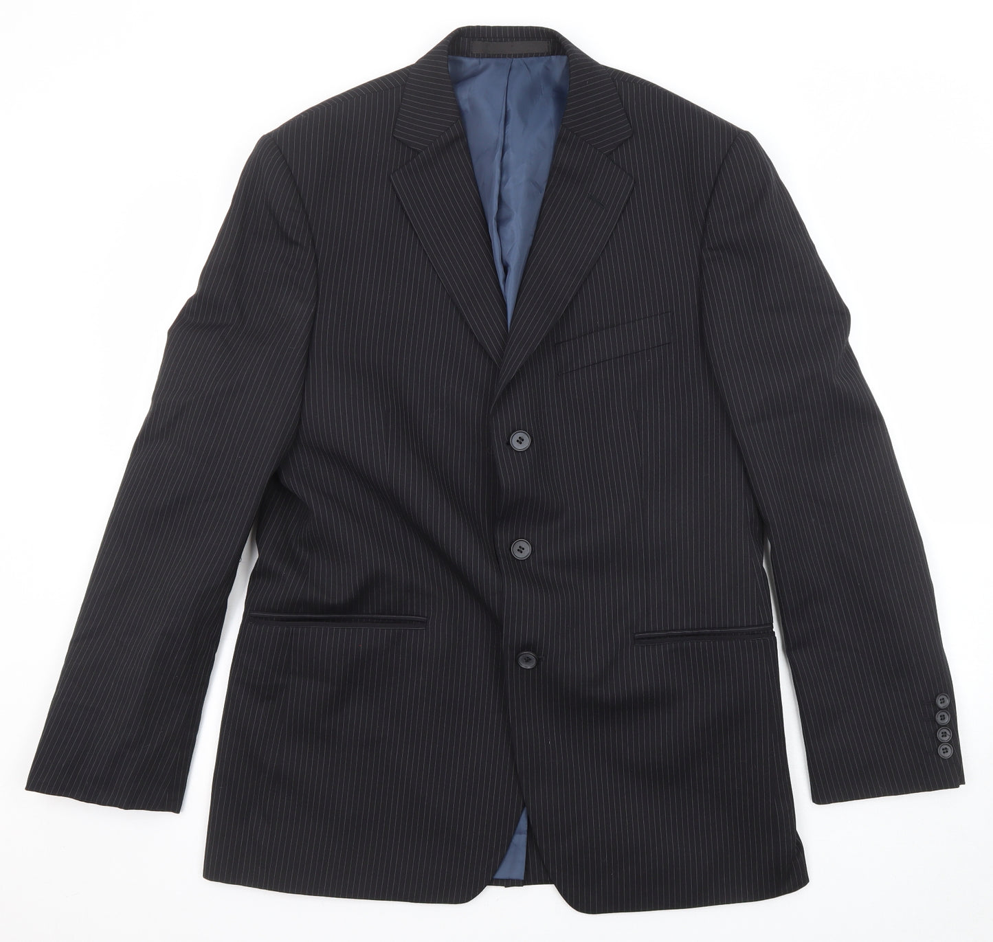 Marks and Spencer Mens Black Striped Wool Jacket Suit Jacket Size 40 Regular