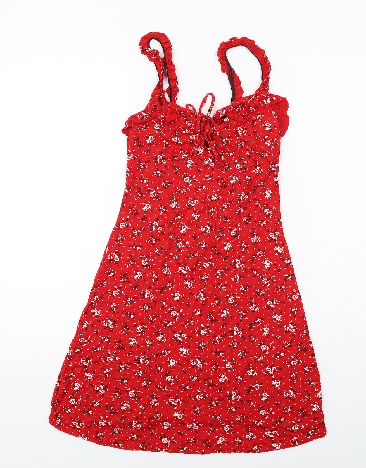 PRETTYLITTLETHING Womens Red Floral Viscose Tank Dress Size 10 V-Neck Pullover