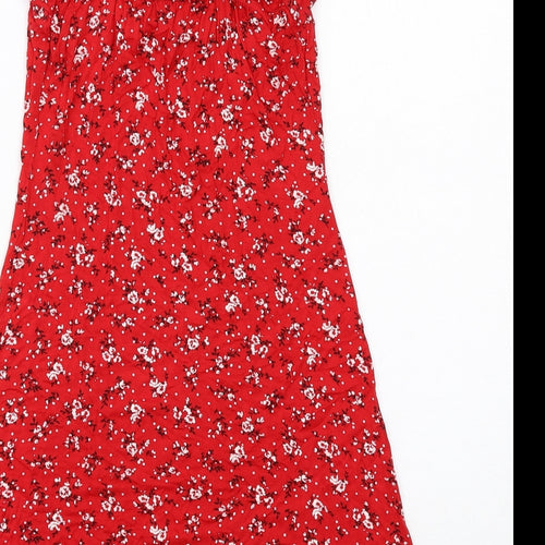 PRETTYLITTLETHING Womens Red Floral Viscose Tank Dress Size 10 V-Neck Pullover