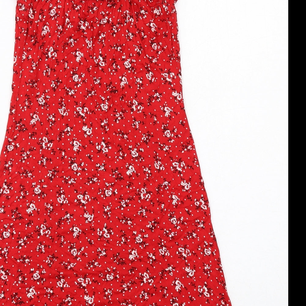 PRETTYLITTLETHING Womens Red Floral Viscose Tank Dress Size 10 V-Neck Pullover