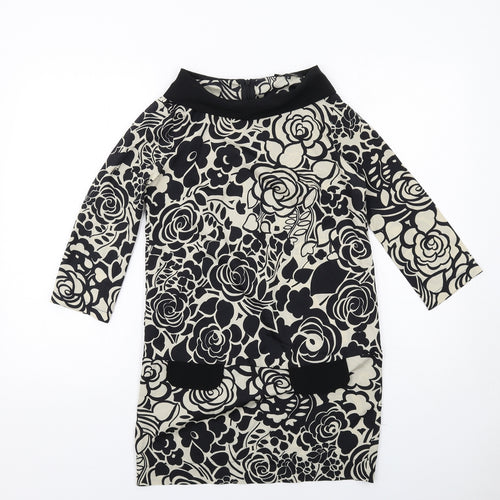 River Island Womens Black Floral Polyester Jumper Dress Size 6 Boat Neck Zip