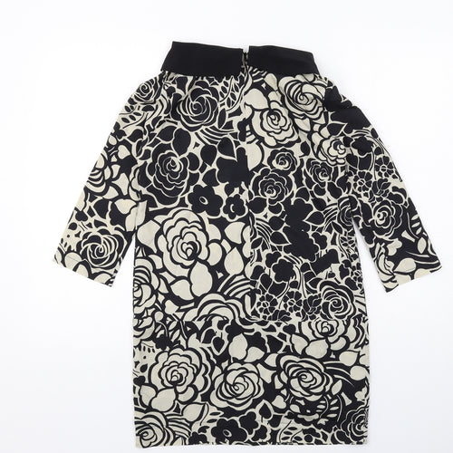 River Island Womens Black Floral Polyester Jumper Dress Size 6 Boat Neck Zip