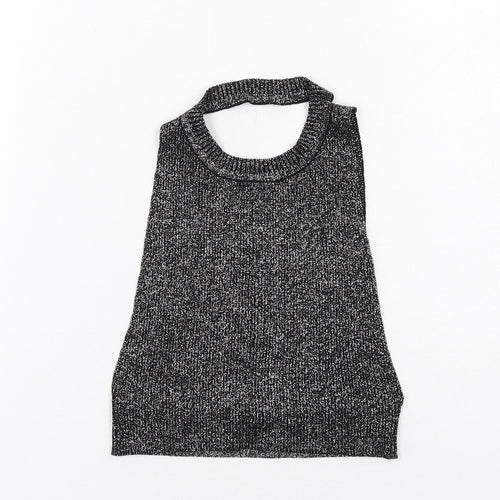 Zara Womens Black Polyester Cropped Blouse Size S Round Neck