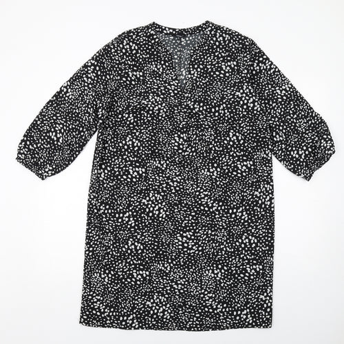 M&Co Womens Black Geometric Polyester A-Line Size 14 V-Neck Pullover