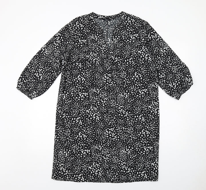 M&Co Womens Black Geometric Polyester A-Line Size 14 V-Neck Pullover