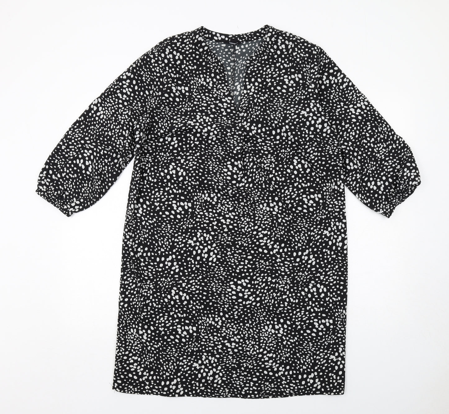 M&Co Womens Black Geometric Polyester A-Line Size 14 V-Neck Pullover