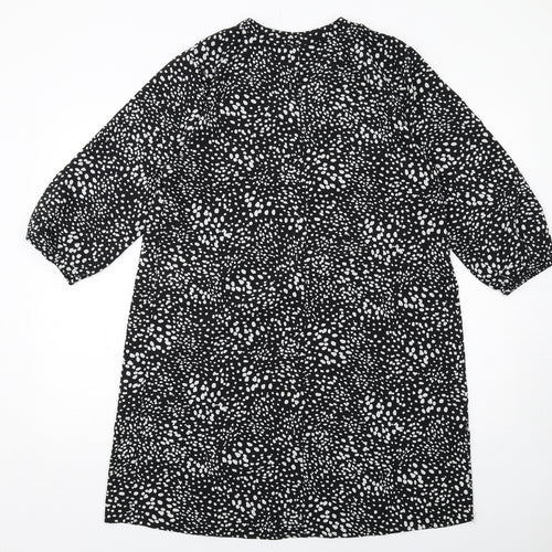 M&Co Womens Black Geometric Polyester A-Line Size 14 V-Neck Pullover