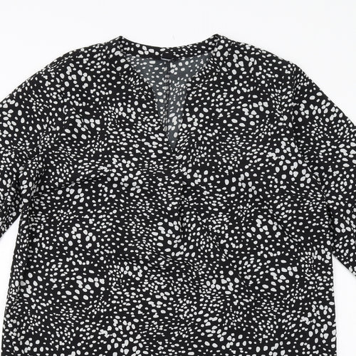 M&Co Womens Black Geometric Polyester A-Line Size 14 V-Neck Pullover