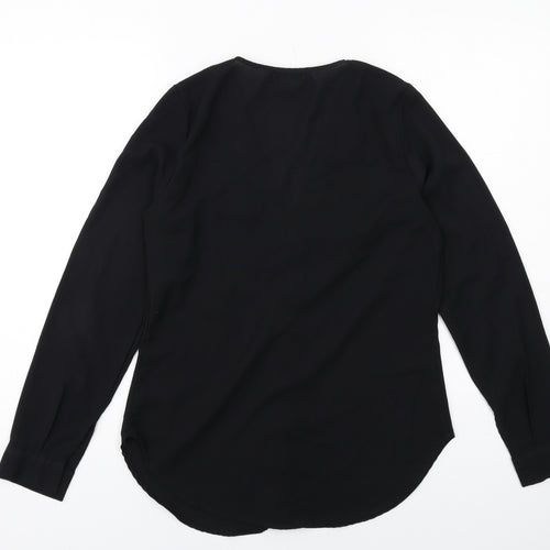 Boohoo Womens Black Viscose Basic Button-Up Size 8 V-Neck