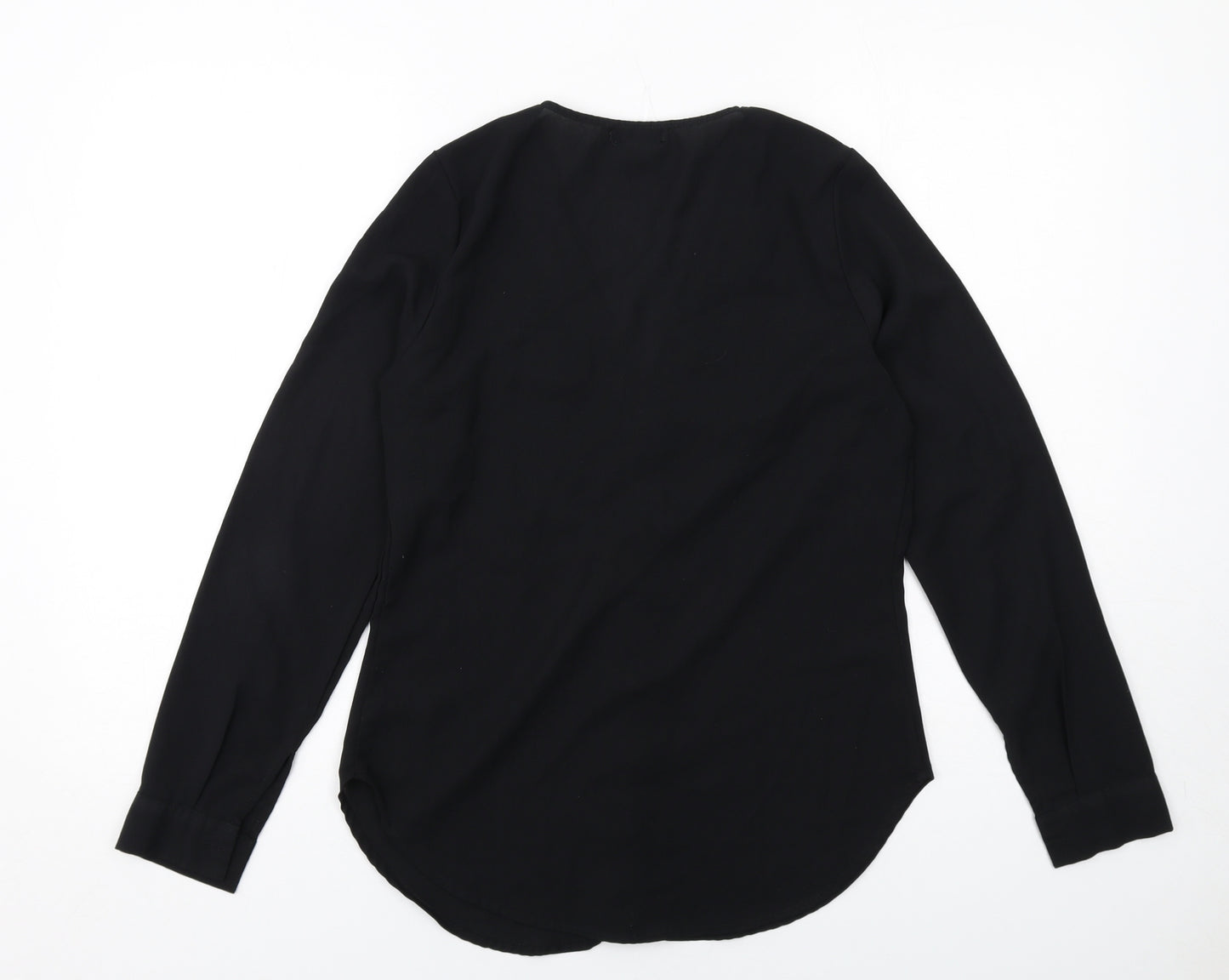 Boohoo Womens Black Viscose Basic Button-Up Size 8 V-Neck