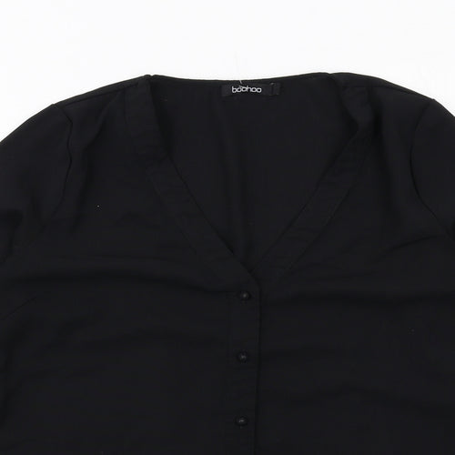 Boohoo Womens Black Viscose Basic Button-Up Size 8 V-Neck