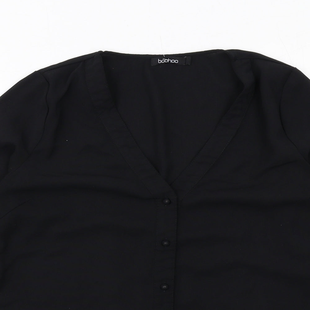 Boohoo Womens Black Viscose Basic Button-Up Size 8 V-Neck