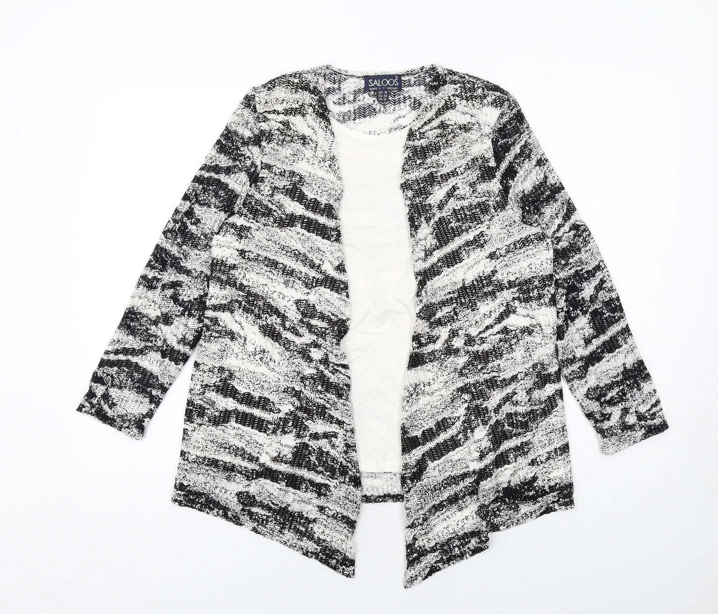 Saloos Womens White Geometric Nylon Basic Blouse Size 18 Boat Neck - Mock Cardigan Top