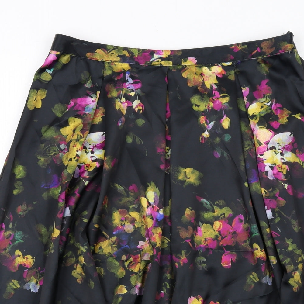 Paraphrase Womens Black Floral Polyester Swing Skirt Size 14 Zip