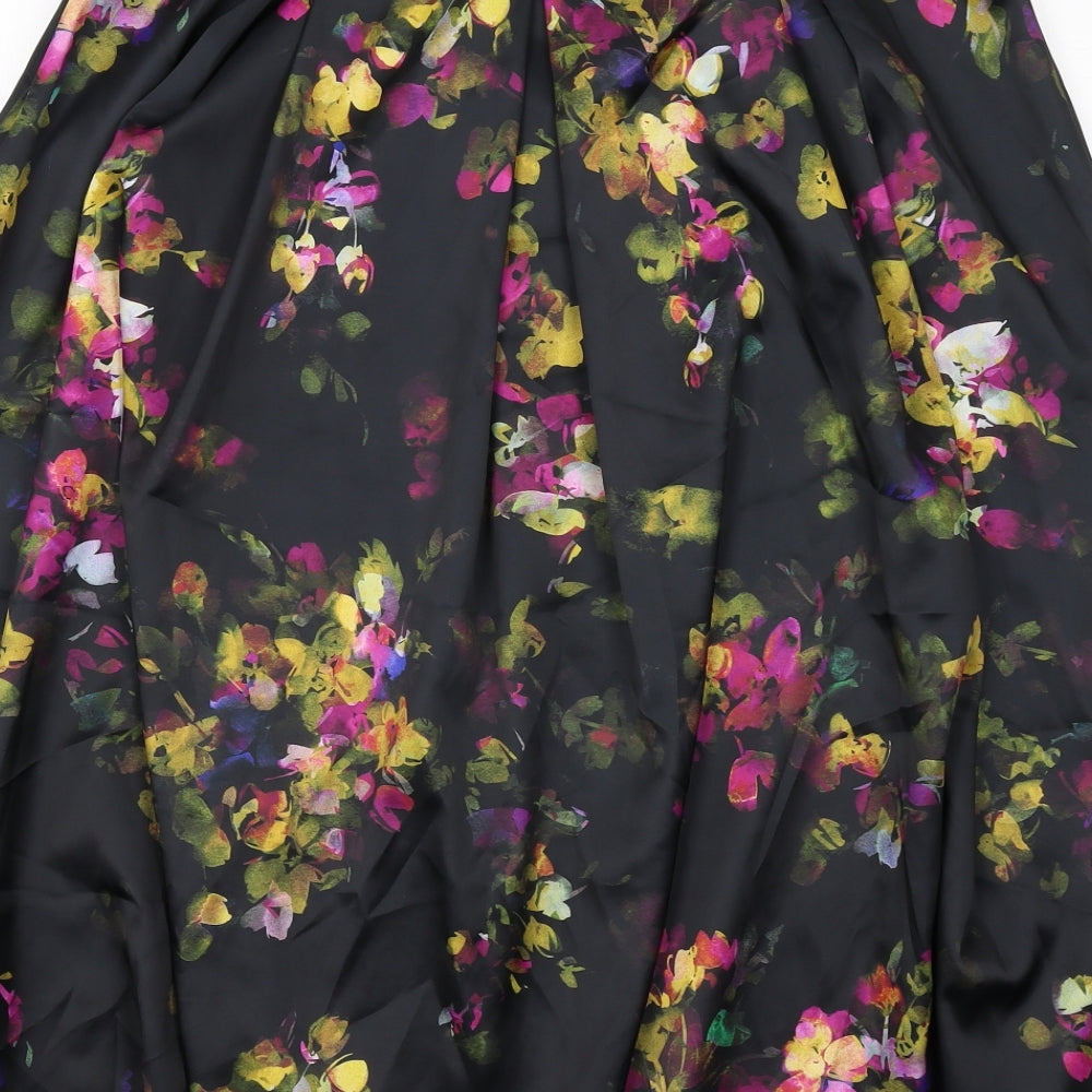 Paraphrase Womens Black Floral Polyester Swing Skirt Size 14 Zip