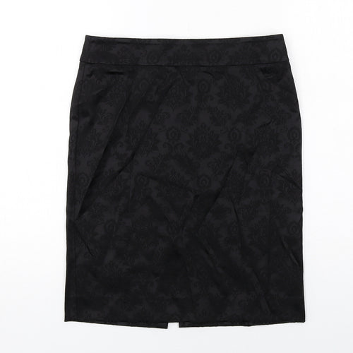 Warehouse Womens Black Floral Acetate Straight & Pencil Skirt Size 10 Zip
