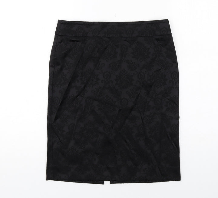 Warehouse Womens Black Floral Acetate Straight & Pencil Skirt Size 10 Zip