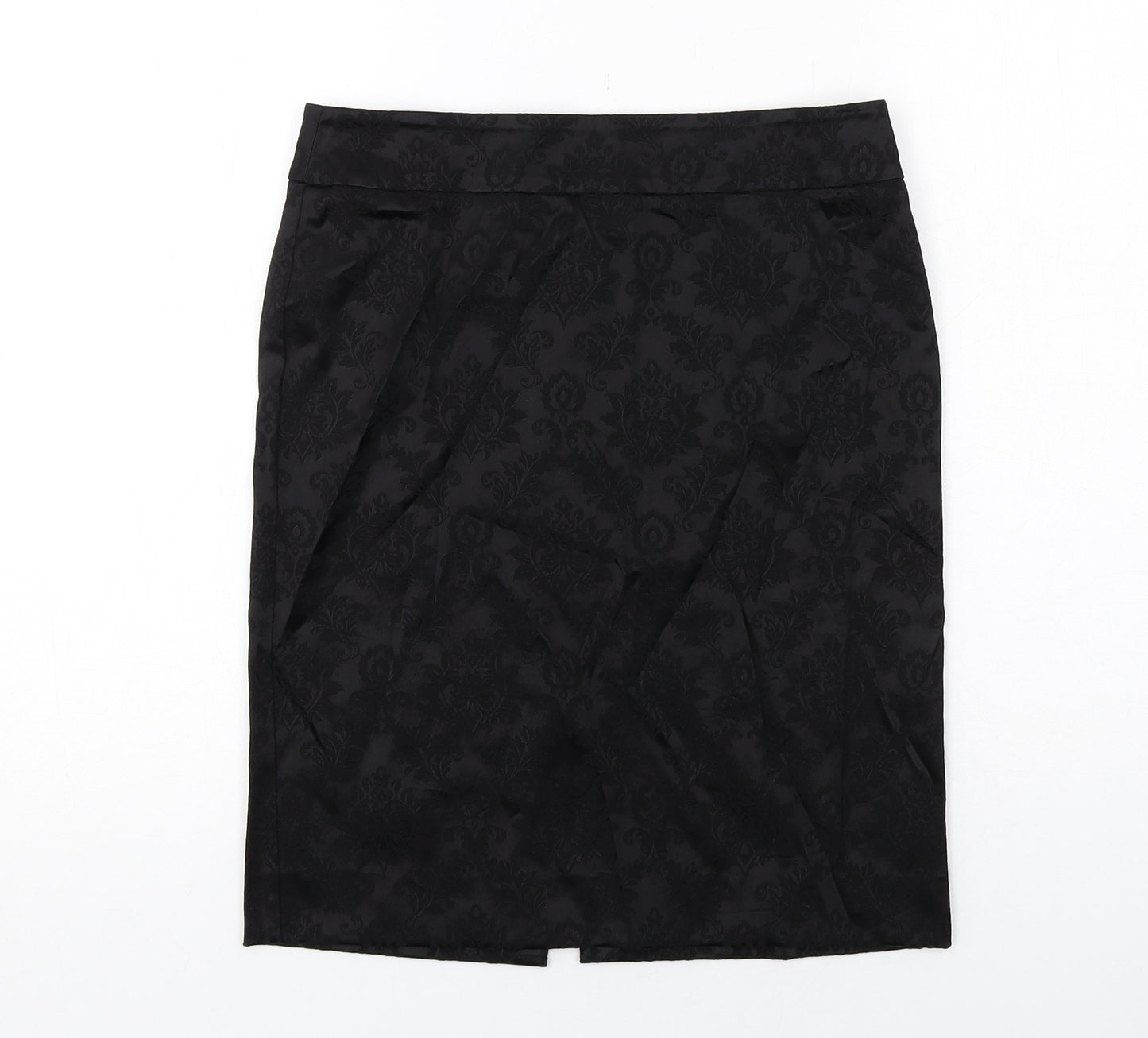 Warehouse Womens Black Floral Acetate Straight & Pencil Skirt Size 10 Zip