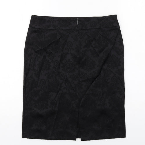 Warehouse Womens Black Floral Acetate Straight & Pencil Skirt Size 10 Zip