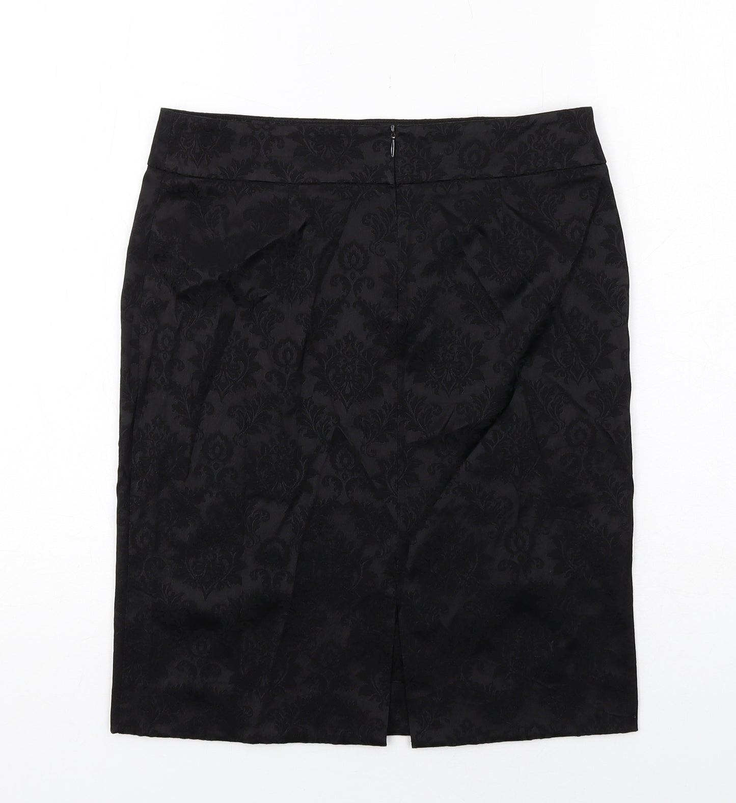 Warehouse Womens Black Floral Acetate Straight & Pencil Skirt Size 10 Zip