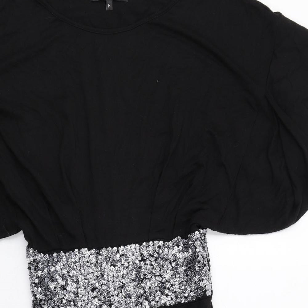 Paul Smith Womens Black Viscose A-Line Size M Round Neck Zip