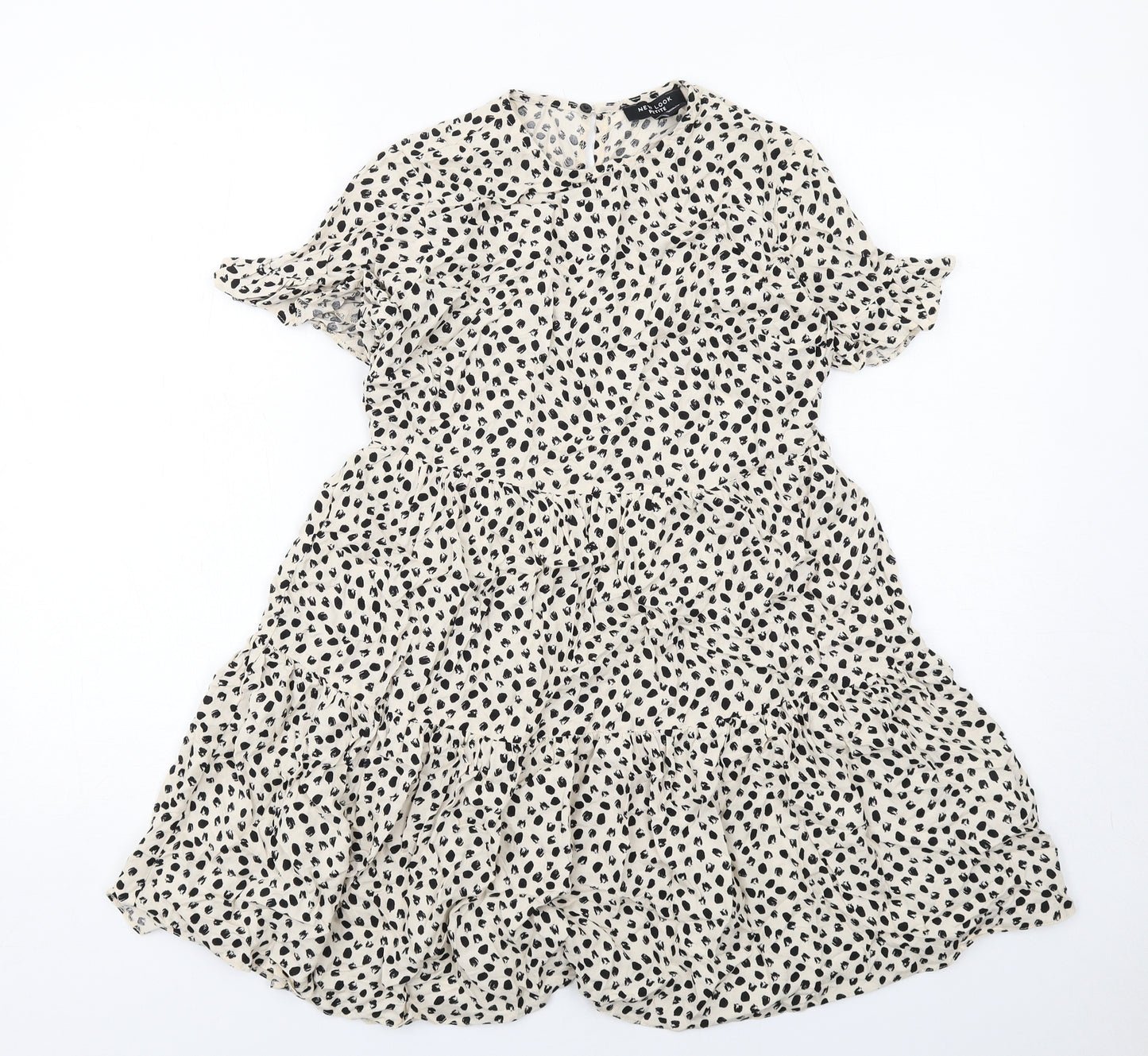 New Look Womens Ivory Geometric Viscose Trapeze & Swing Size 8 Round Neck Button