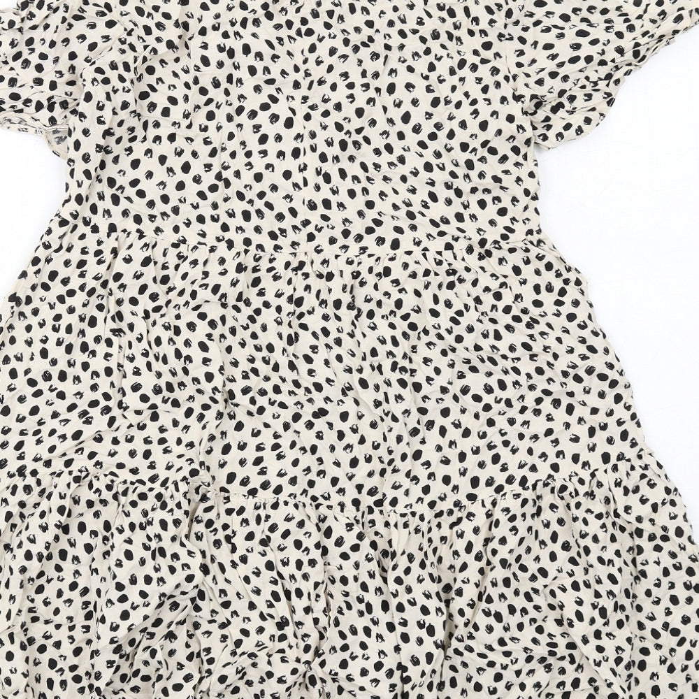 New Look Womens Ivory Geometric Viscose Trapeze & Swing Size 8 Round Neck Button