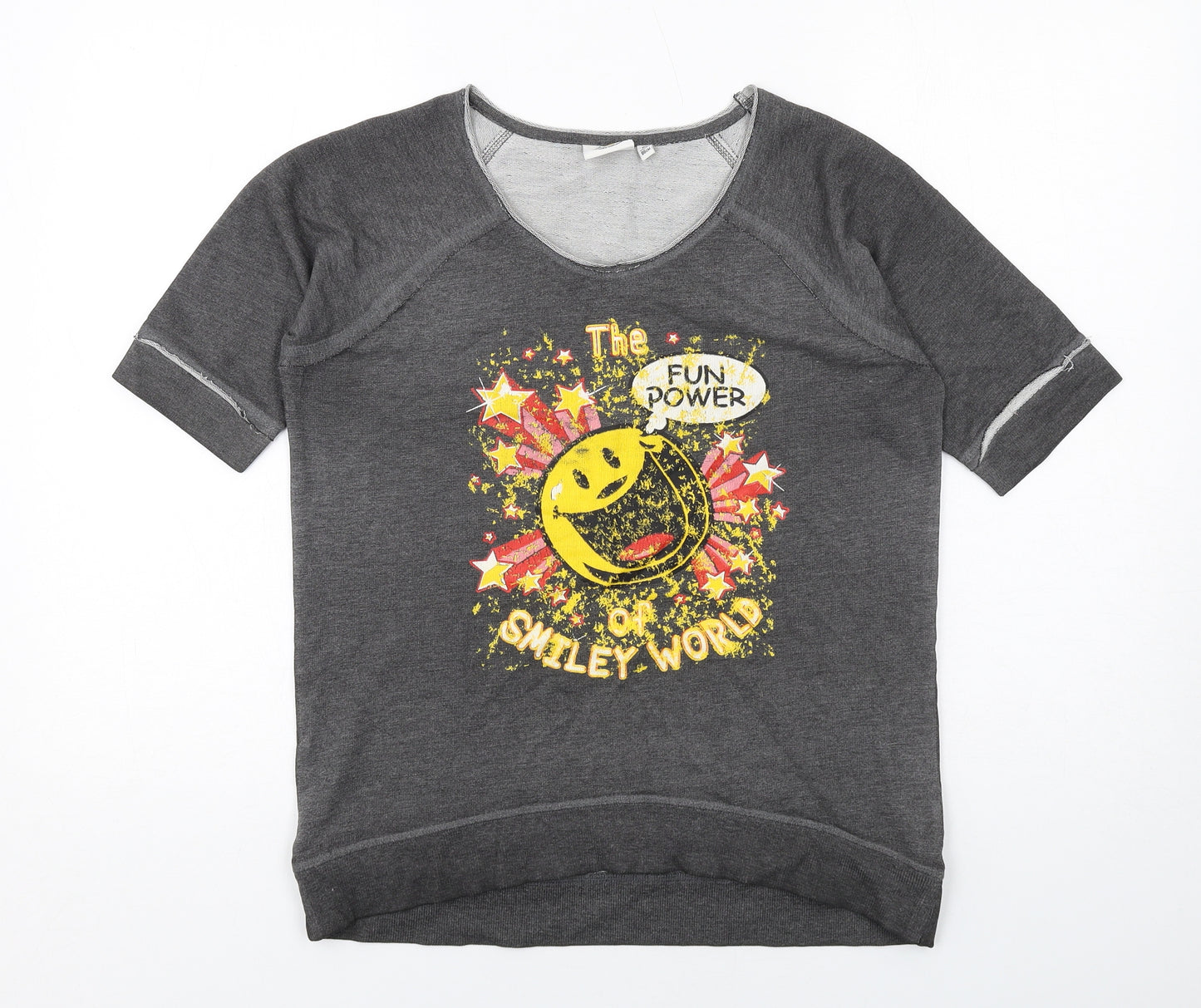 Smiley Womens Grey Cotton Basic T-Shirt Size M Boat Neck