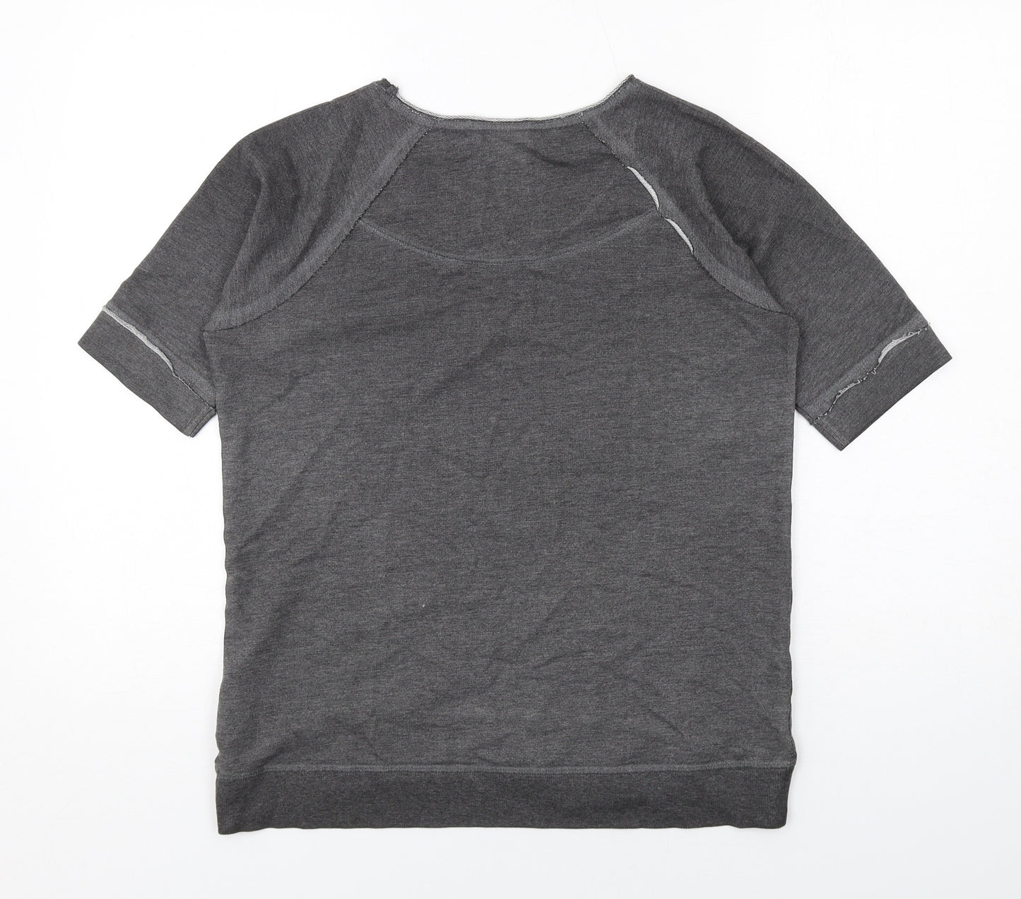 Smiley Womens Grey Cotton Basic T-Shirt Size M Boat Neck