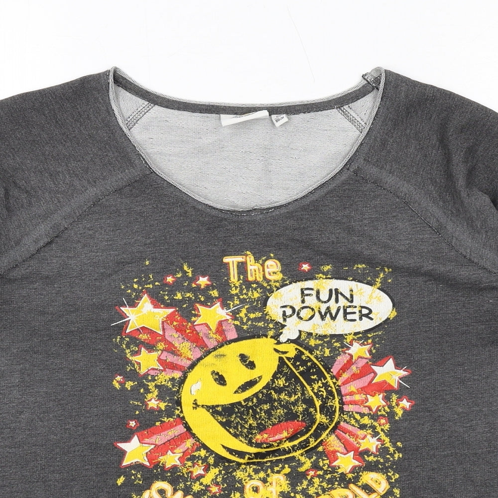 Smiley Womens Grey Cotton Basic T-Shirt Size M Boat Neck