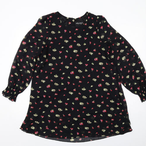 Select Womens Black Floral Polyester Trapeze & Swing Size 14 Boat Neck Zip