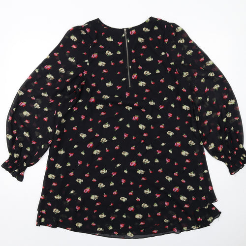 Select Womens Black Floral Polyester Trapeze & Swing Size 14 Boat Neck Zip