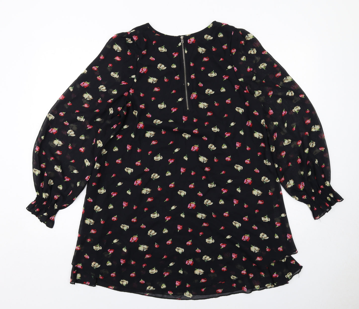 Select Womens Black Floral Polyester Trapeze & Swing Size 14 Boat Neck Zip