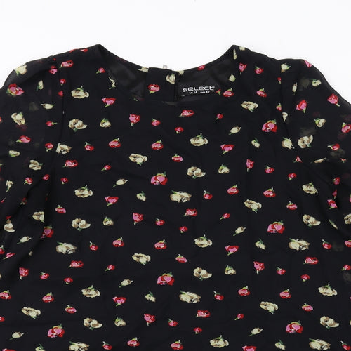 Select Womens Black Floral Polyester Trapeze & Swing Size 14 Boat Neck Zip