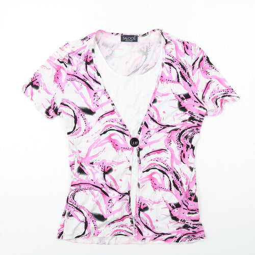 Saloos Womens Pink Geometric Viscose Basic Blouse Size M Round Neck