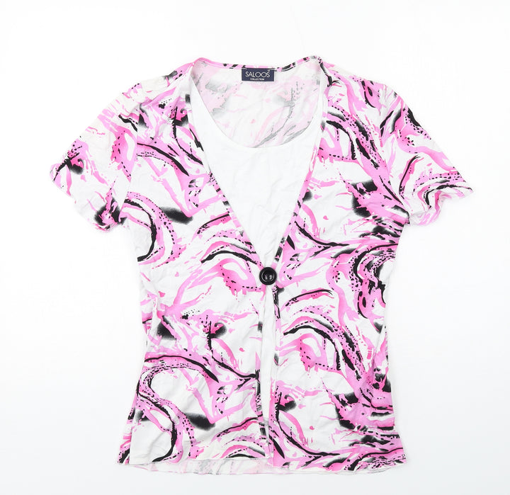 Saloos Womens Pink Geometric Viscose Basic Blouse Size M Round Neck