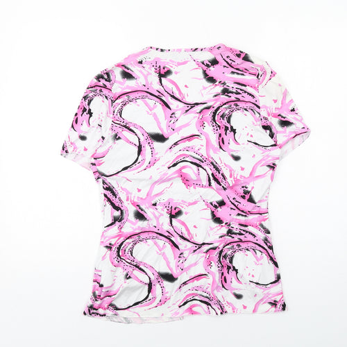 Saloos Womens Pink Geometric Viscose Basic Blouse Size M Round Neck
