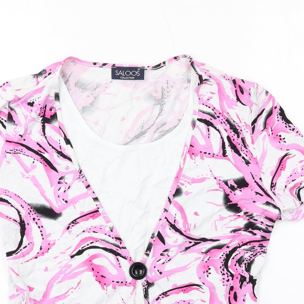 Saloos Womens Pink Geometric Viscose Basic Blouse Size M Round Neck