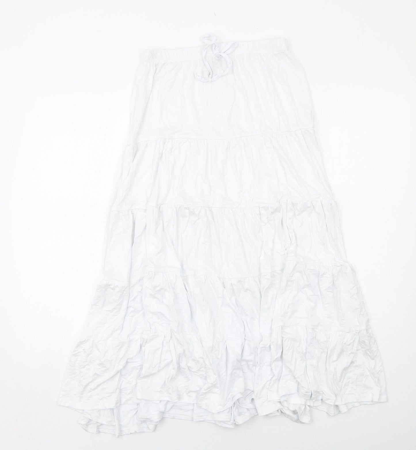 Boohoo Womens White Viscose Maxi Skirt Size 12 Drawstring - Tiered