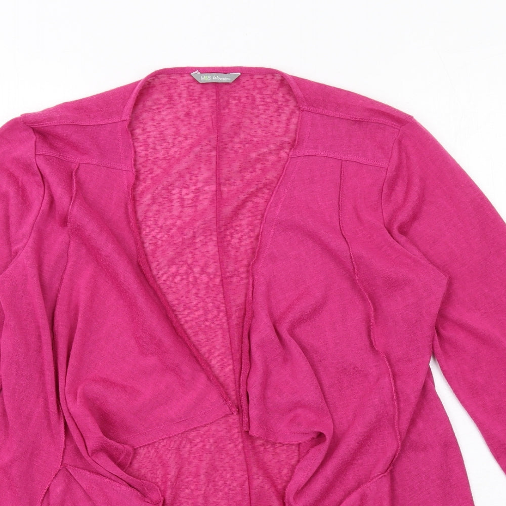 Marks and Spencer Womens Pink V-Neck Polyester Cardigan Jumper Size 12 - Waterfall design