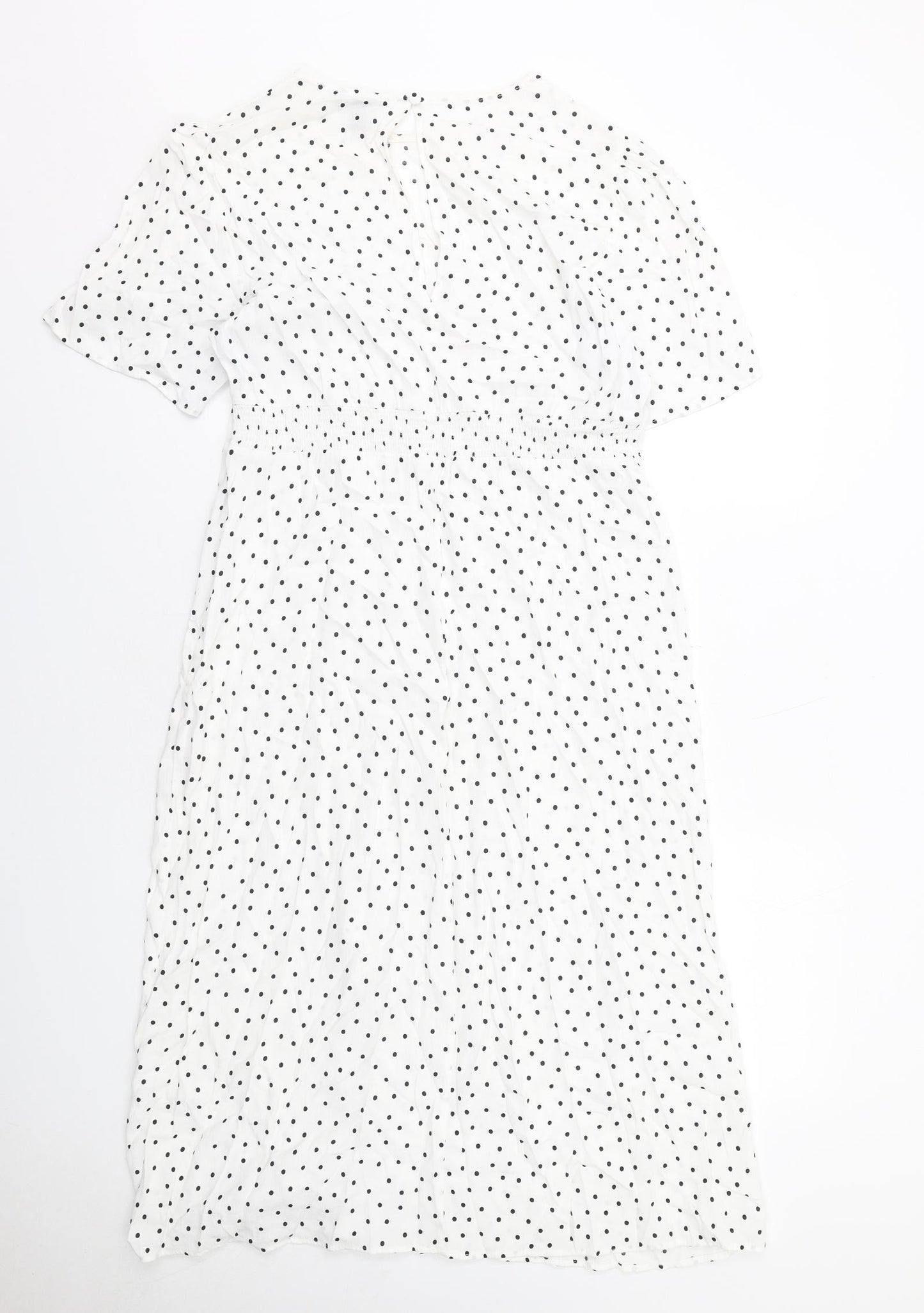 New Look Womens White Polka Dot Viscose A-Line Size 16 Boat Neck Button