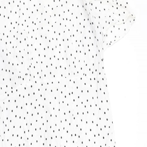 New Look Womens White Polka Dot Viscose A-Line Size 16 Boat Neck Button