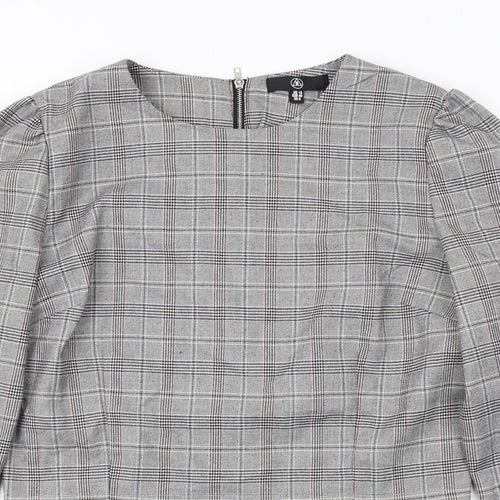 Missguided Womens Grey Plaid Polyester Cropped Blouse Size 12 Boat Neck